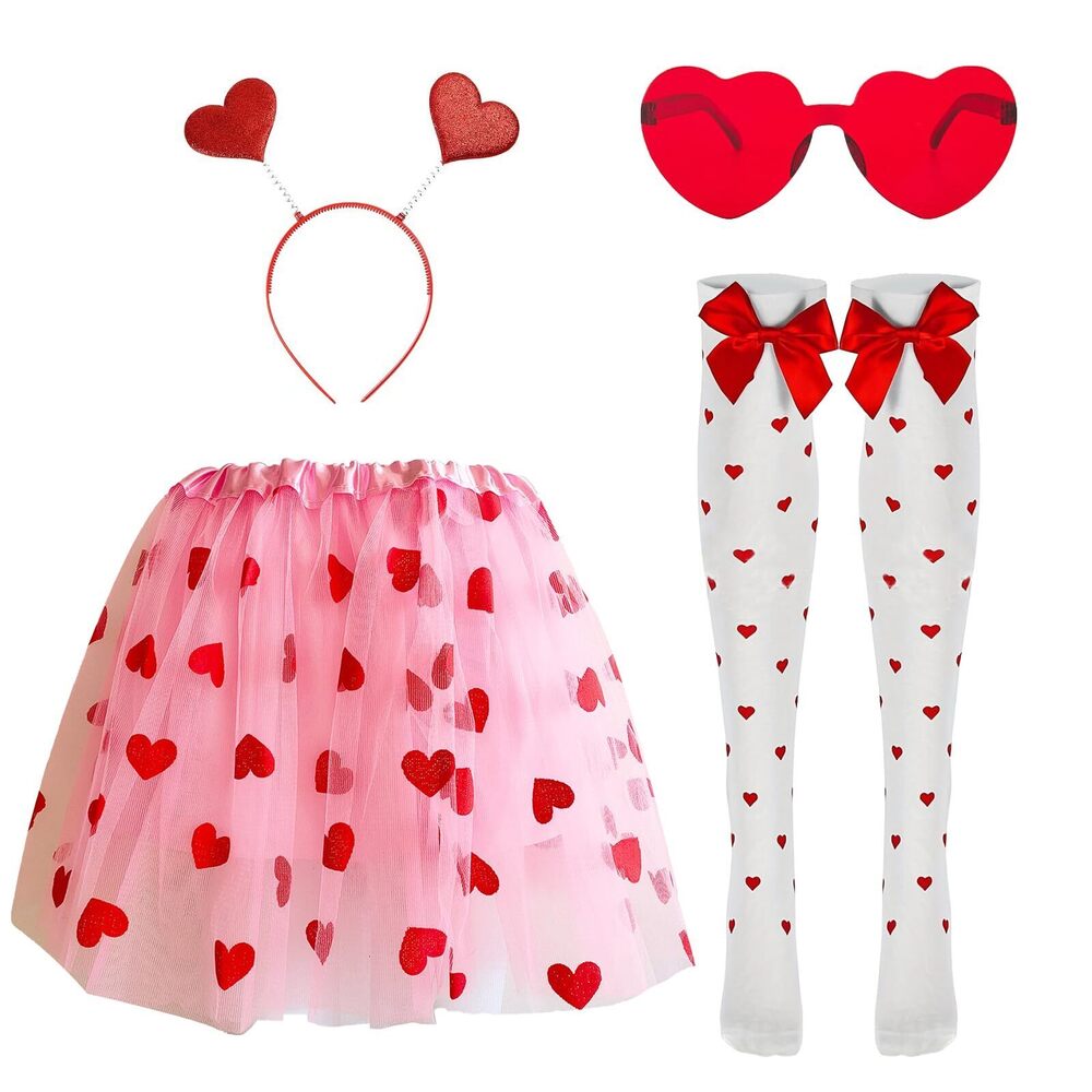 3279 4pcs Costume Set Pink Tutu For Red Heart Headband